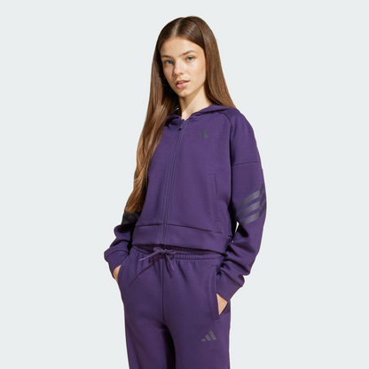 ז'קט טרנינג קפוצ'ון עם רוכסן מלא ל- ילדות נוער